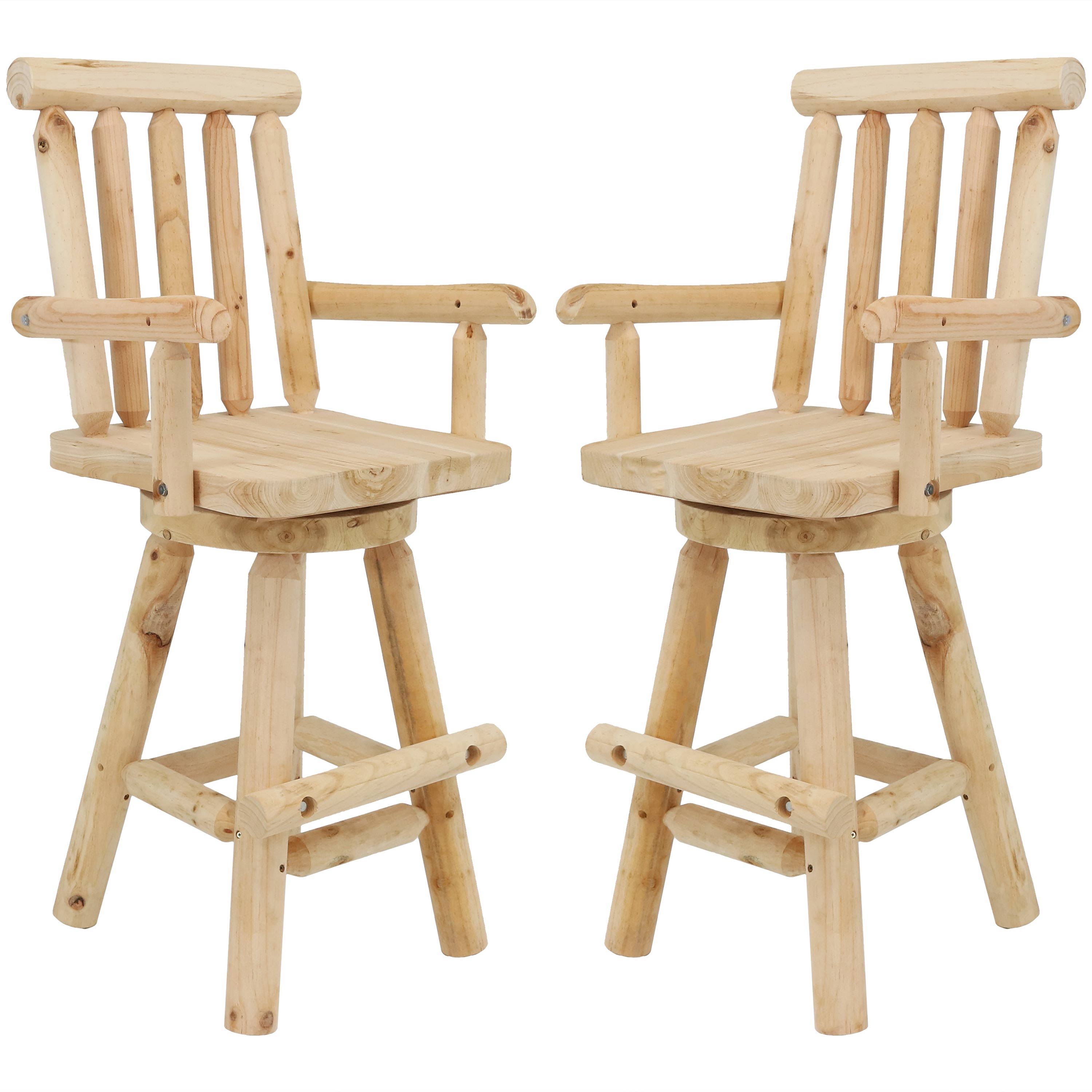 Sunnydaze Rustic Bar Stool, Log Cabin Style Unfinished Wood Construction, 4-Foot, Set Of 2 8N939R