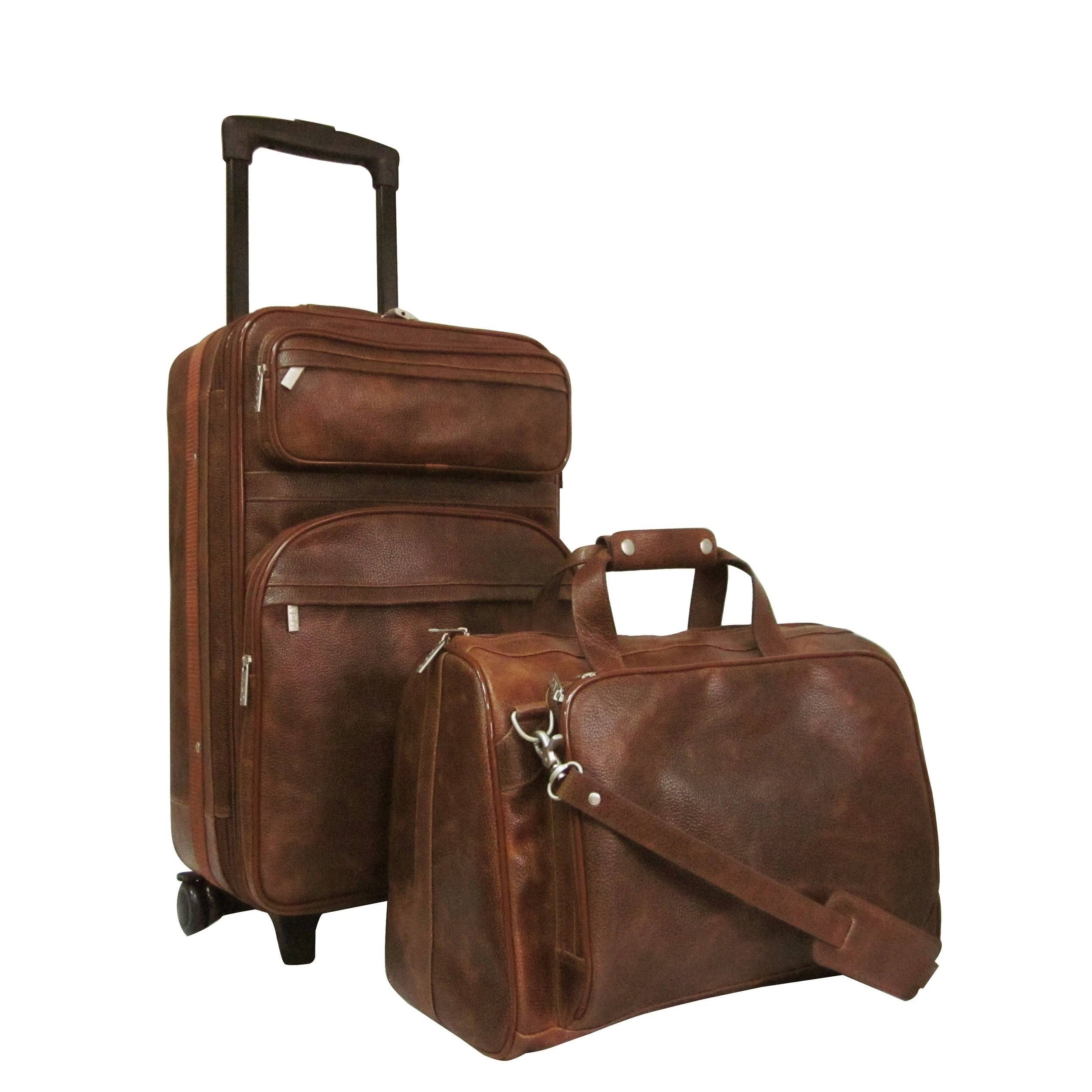 Amerileather Leather 2-Piece Carry On Luggage Set - Waxy Brown XNV58S